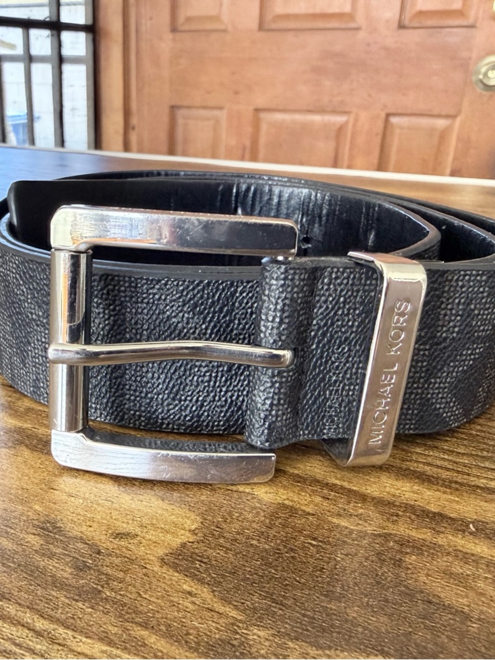 Michael Kors Black Leather womens Belt with Silver Buckle